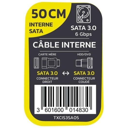 Câble SATA Textorm TXCIS3SA05RV 6 Gbps droit/coudé 50 cm noir