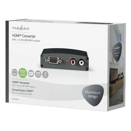 Conversor de vídeo NEDIS VCON3454AT VGA para HDMI Áudio Suportado Preto