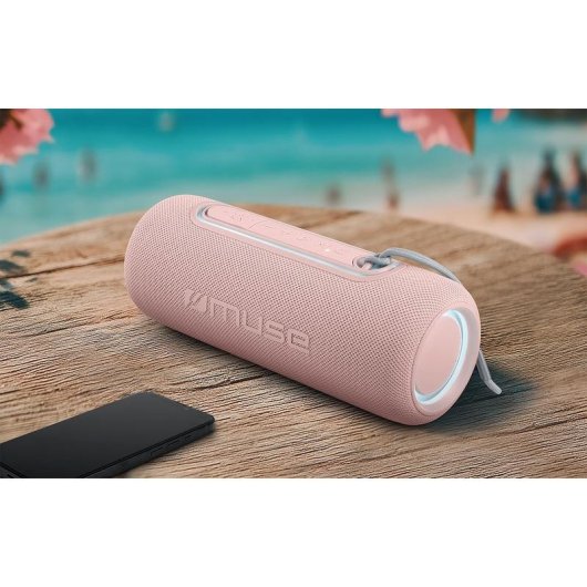Enceintes Muse Bluetooth sans fil 20W étanches IPX5 lumineuses rose