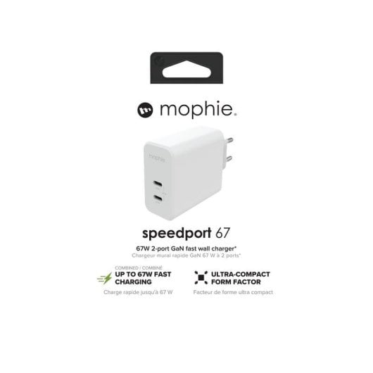 Chargeur Mophie 409909304 USB-C GaN 67W Blanc 3 ports Charge rapide