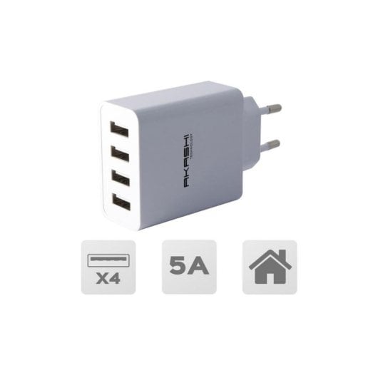 Chargeur Akashi ALT4USBAC5WH 4 USB 5 A Charge rapide Blanc