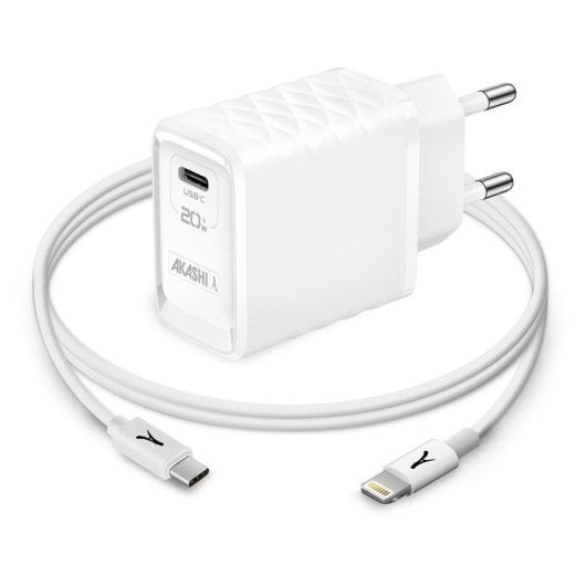 Chargeur secteur Akashi ALTACQC20LITWH 20W Quick Charge USB-A+C Lightning Blanc