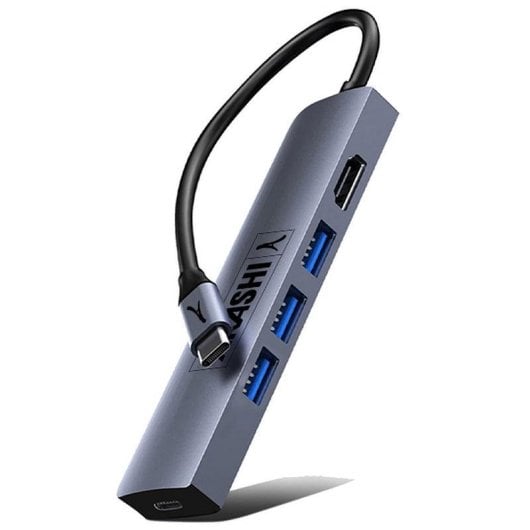 Hub Akashi 4 ports USB 3.2 Gen 1 modèle ALTHUB4IN1TC Acier Inox 4K