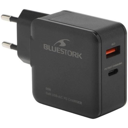 Chargeur Bluestork PW-BS-65-GAN-C-A 65W USB-C/A GaN Noir compact