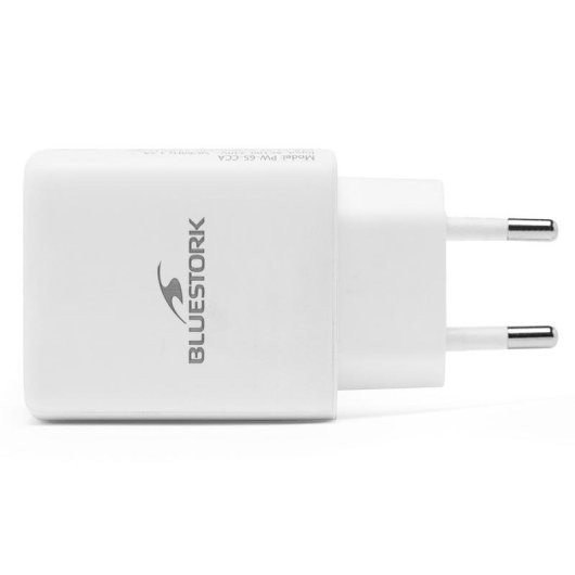 Chargeur Bluestork PW-65-CCA/0C 65W USB-C et USB-A Blanc Compact