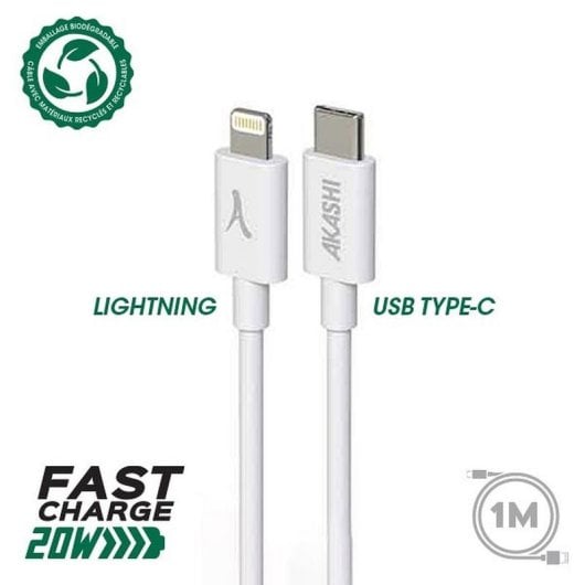 Cavo Akashi ALTECOLITWH USB-C a Lightning 1 m Eco Bianco