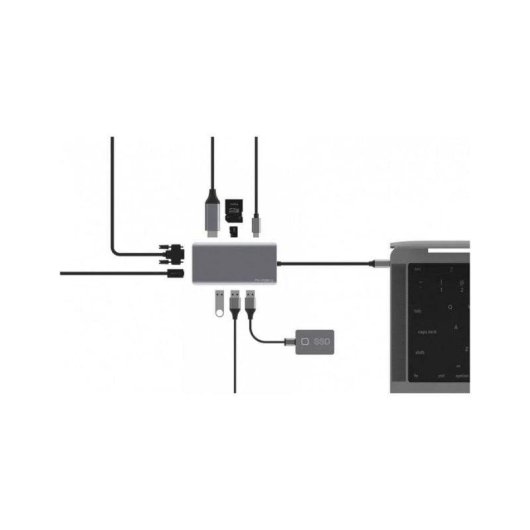 Hub USB-C 9-en-1 Akashi ALTHUB9IN1TC HDMI VGA 100W Ethernet 4K