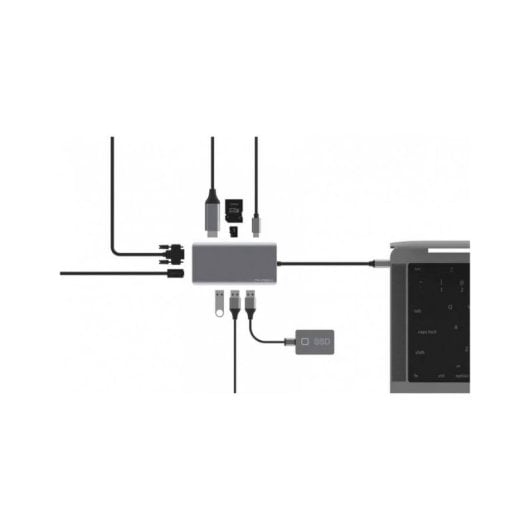 Hub USB-C Akashi ALTHUB9IN1TC 9 in 1 acciaio 4K HDMI VGA RJ-45 SD 100W