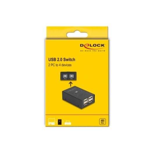 Switch USB DeLock 11505 2 PC a 4 periferiche USB 2.0 6 porte metallo