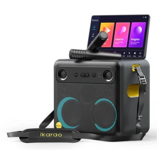 Altifalantes Ikarao Karaoke sem fios 600W com Wi-Fi, Bluetooth 5.3 e ecrã tátil