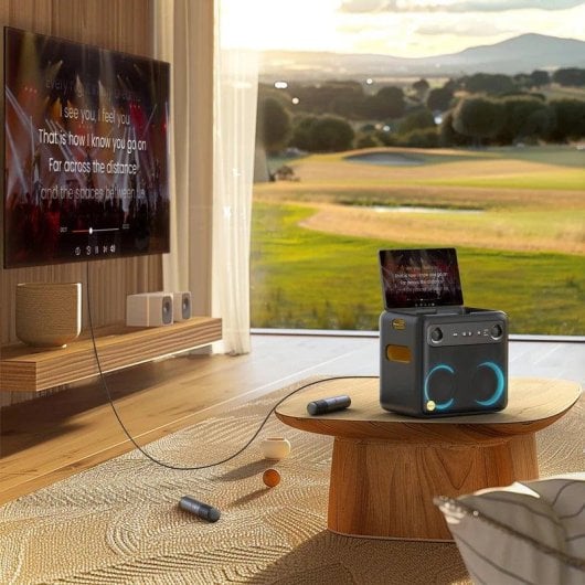 Altifalantes Ikarao Karaoke sem fios 600W com Wi-Fi, Bluetooth 5.3 e ecrã tátil