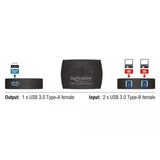 Interruttore USB DeLock 87723 2 Ingressi USB-B 1 Uscita USB-A 5 Gbit/s Nero