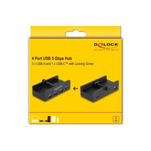 Hub DeLock 4 porte 5 Gbps modello 64284 USB-A USB-C corpo in alluminio