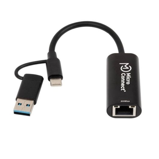 Adaptador MicroConnect MC-USBACNET2.5G USB-C a RJ-45 2,5 GbE 0,2 m Negro