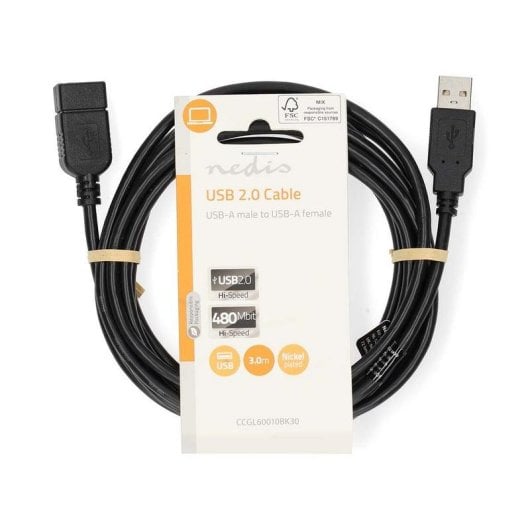 Câble USB NEDIS CCGL60010BK30 Extension USB 2.0 1 m Noir