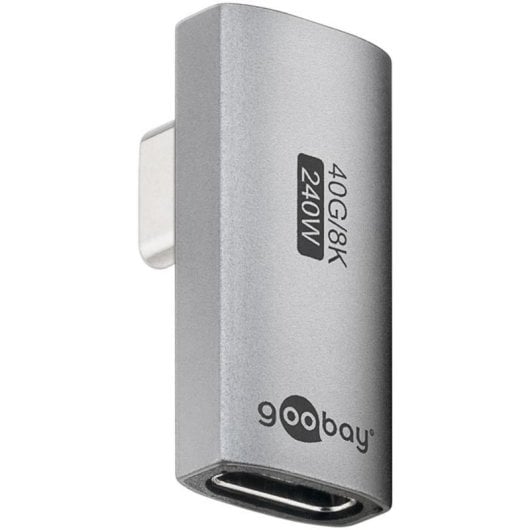 Adaptador de género USB-C Goobay 74443 macho a hembra ángulo 90° aluminio plata