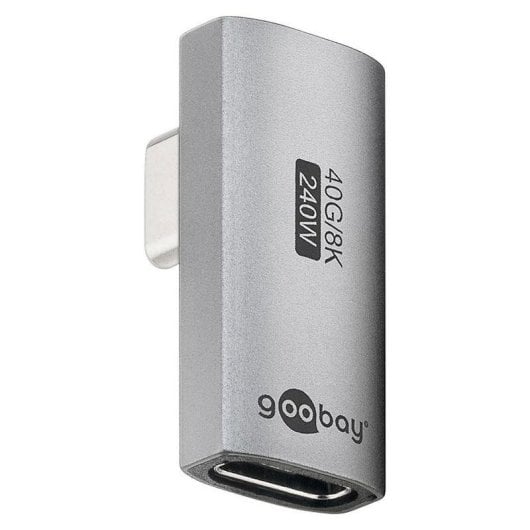 Adaptador de género USB-C Goobay 74443 macho a hembra ángulo 90° aluminio plata