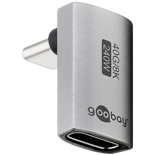 Adaptador USB-C Goobay 74442 macho a hembra en ángulo 90° plateado