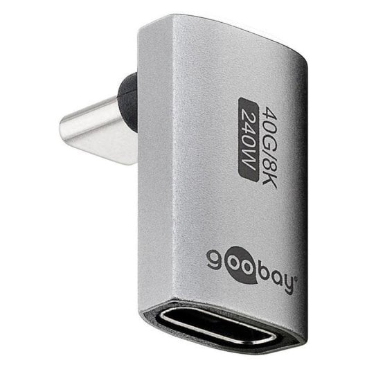 Adaptador USB-C Goobay 74442 macho a hembra en ángulo 90° plateado