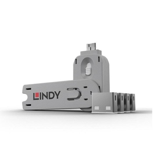Bloqueador de port USB Lindy 40454 Kit 4 bloqueurs et 1 clé blanc ABS