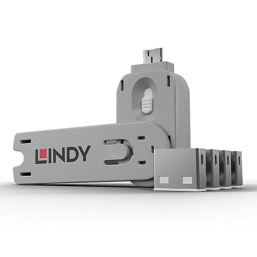 Bloqueador de port USB Lindy 40454 Kit 4 bloqueurs et 1 clé blanc ABS