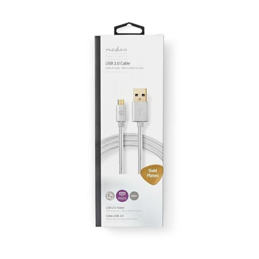 Câble USB NEDIS CCTB60500AL30 3 m USB-A vers Micro-USB-B aluminium