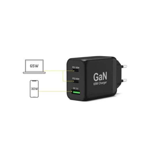 Cargador Port Designs 900106-EU 65W GaN 2x USB-C Power Delivery y 1x USB-A Quick Charge 3.0