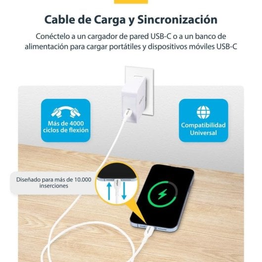 Câble USB-C StarTech.com USB2CC1MNCWHE 1m 60W 3A PD Blanc charge rapide