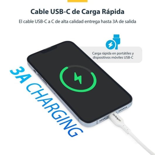 Câble USB-C StarTech.com USB2CC1MNCWHE 1m 60W 3A PD Blanc charge rapide