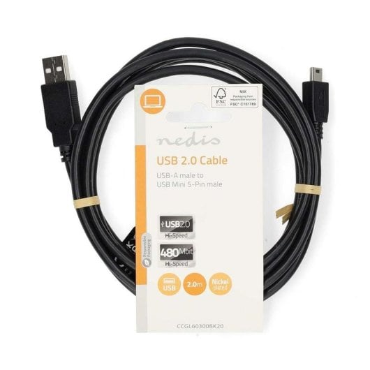 Cable USB Nedis CCGL60300BK20 2 m USB 2.0 Mini-USB B Negro