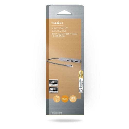 Hub Nedis 4 puertos 10 Gbps modelo UHUBU3450AT aluminio compacto