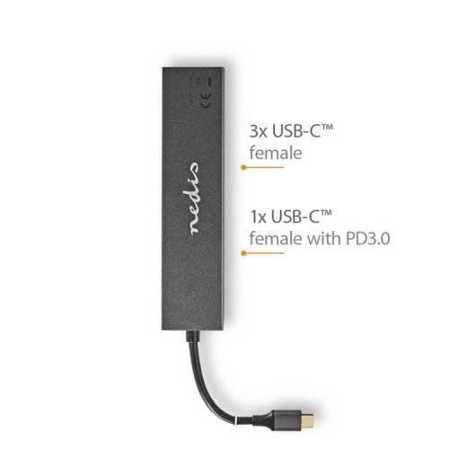 Hub NEDIS 4 ports 10 Gbps UHUBU3470AT aluminium USB-C Power Delivery