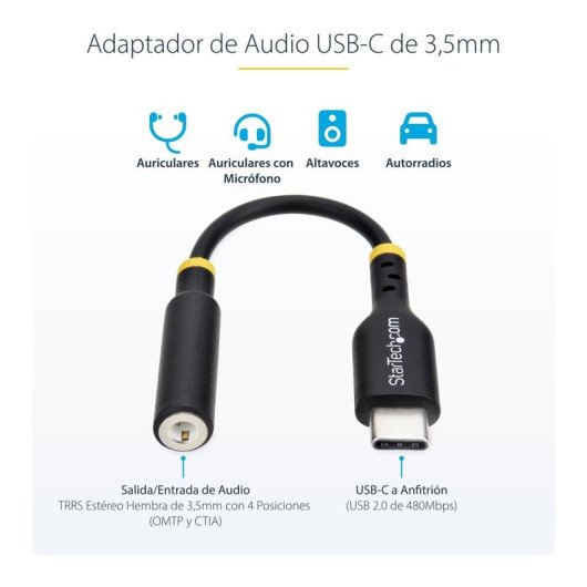 Adaptateur audio StarTech.com USBCAUDIO2 USB-C vers jack 3,5 mm 32 bits 0,14 m noir