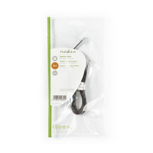 Câble téléphonique NEDIS TCGL90200BK20 2 m RJ-11 noir