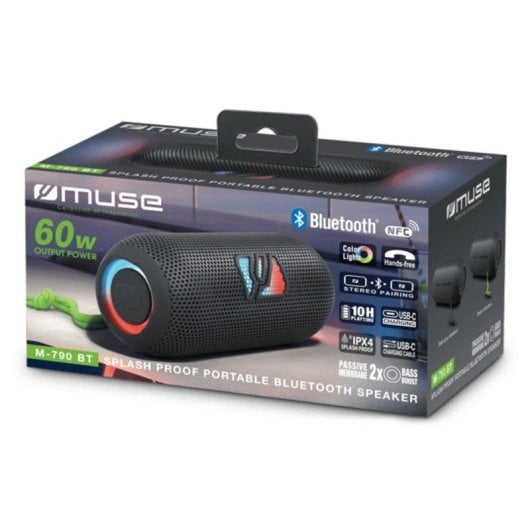 Enceintes Muse Portables Bluetooth 60W étanches IPX4 avec NFC et éclairage