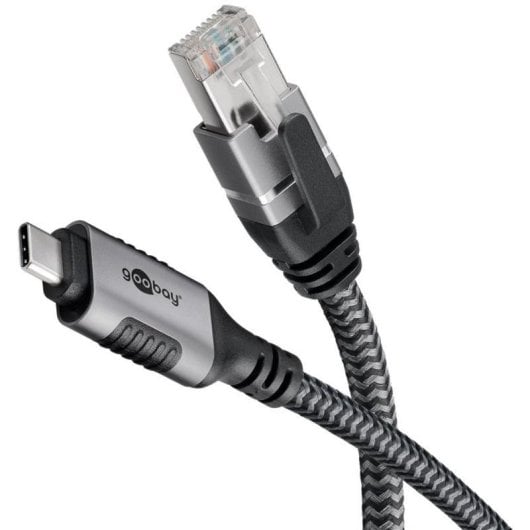 Adaptateur USB-C Goobay 70755 15 m RJ-45 Cat6 blindé nickelé Noir/Argent
