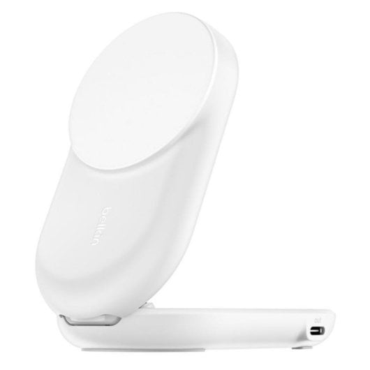 Cargador de dispositivos móviles Belkin WIZ039KQWH soporte plegable magnético Qi2 25 W blanco
