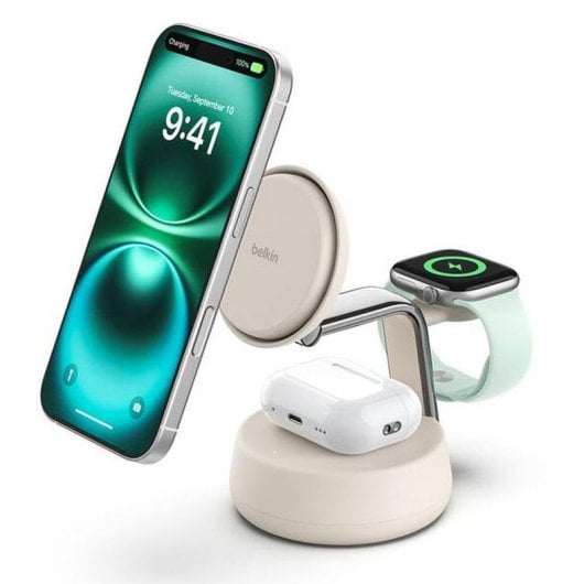 Carregador Belkin WIZ040KQSD Qi2 3 em 1 UltraCharge Pro 25 W Refrigeração ChillBoost