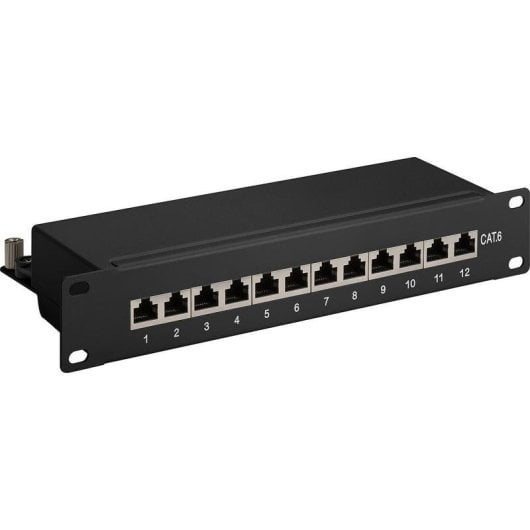 Panel de conexión Goobay 93793 12 puertos RJ-45 Cat6 rack 1U STP negro
