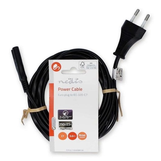 Câble d'alimentation Nedis CEGL11040BK30 3 m connecteur C7 noir