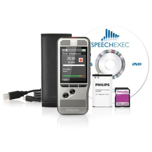 Dictafono Philips DPM6000 8 GB due microfoni stereo carcassa acciaio colore argento