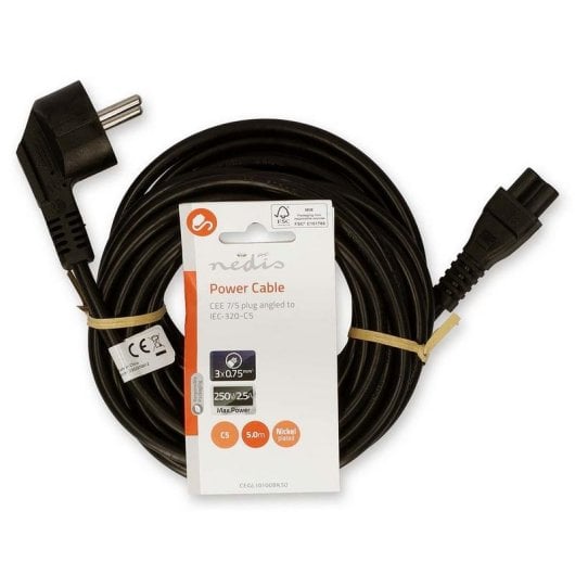 Cable de alimentación Nedis CEGL10100BK50 5 m Schuko acodado a C5 negro