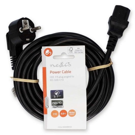 Cable de alimentación Nedis CEGL10000BK50 5 m Schuko ángulo a C13 negro