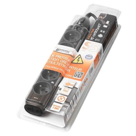 Multiprise Infosec S5 LAN 5 prises Protection RJ45 1,8 m avec interrupteur enfant