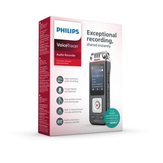 Enregistreur audio Philips VoiceTracer DVT6115 8GB Wi-Fi Haute Résolution 3 micros
