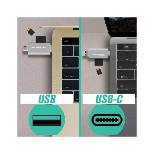 Lettore di carte Akashi ALTSDREADER3IN1 USB Type-A/C/Micro-USB Bianco