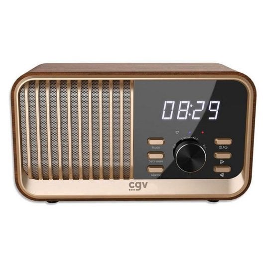 Radio réveil CGV BeBop FM Bois Bluetooth stéréo USB MicroSD 5h