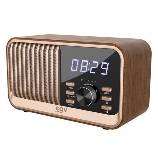 Radio réveil CGV BeBop FM Bois Bluetooth stéréo USB MicroSD 5h