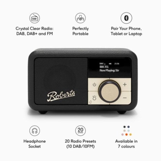 Radio portable Roberts Revival Petite 2 Noir DAB DAB+ FM Bluetooth Alarme