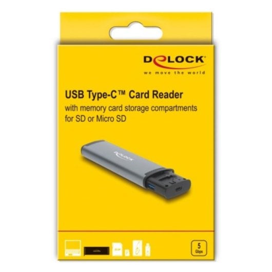 Lettore di schede DeLock 91018 USB 3.2 Gen 1 SD/MicroSD Type-A/Type-C Alluminio
